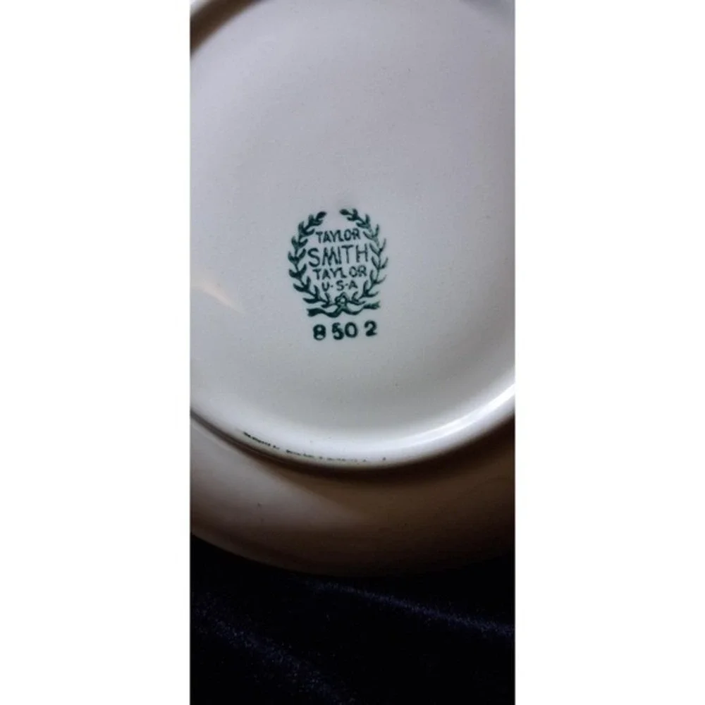 Vintage Taylor Smith Taylor Single Rose Pattern 2 Saucers, 1 Serving Dish.